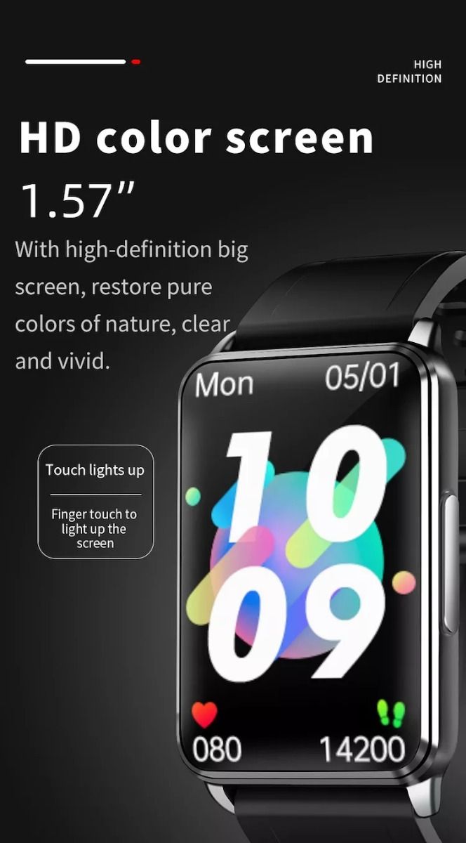 EP02 Blood Glucose Sugar Smart Watch ECG HRV heart rate temperature 1.57" HD waterproof Smart Bracelet Band Fitness Tracker