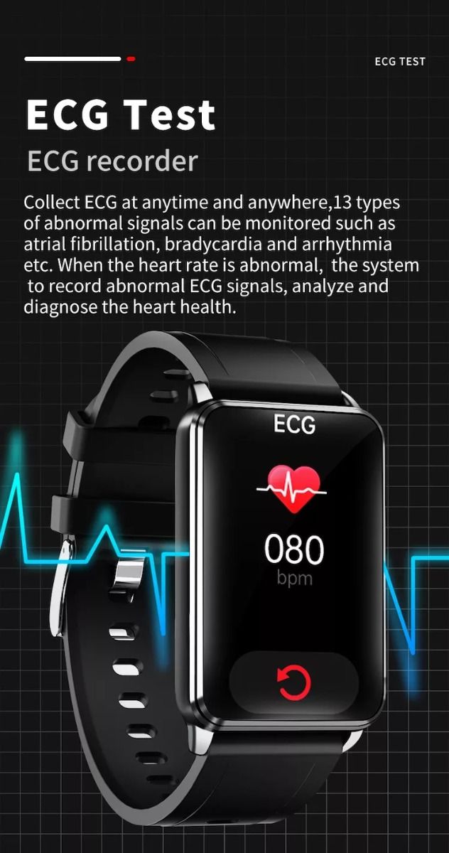 EP02 Blood Glucose Sugar Smart Watch ECG HRV heart rate temperature 1.57" HD waterproof Smart Bracelet Band Fitness Tracker