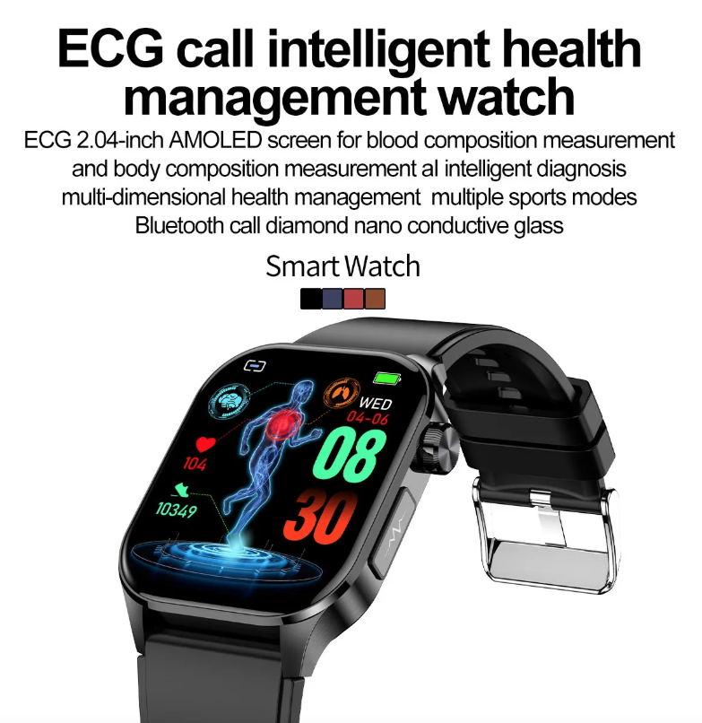 E580 Blood Glucose Smart Watch ECG Heart Rate Blood Pressure IP68 Waterproof Smartwatch