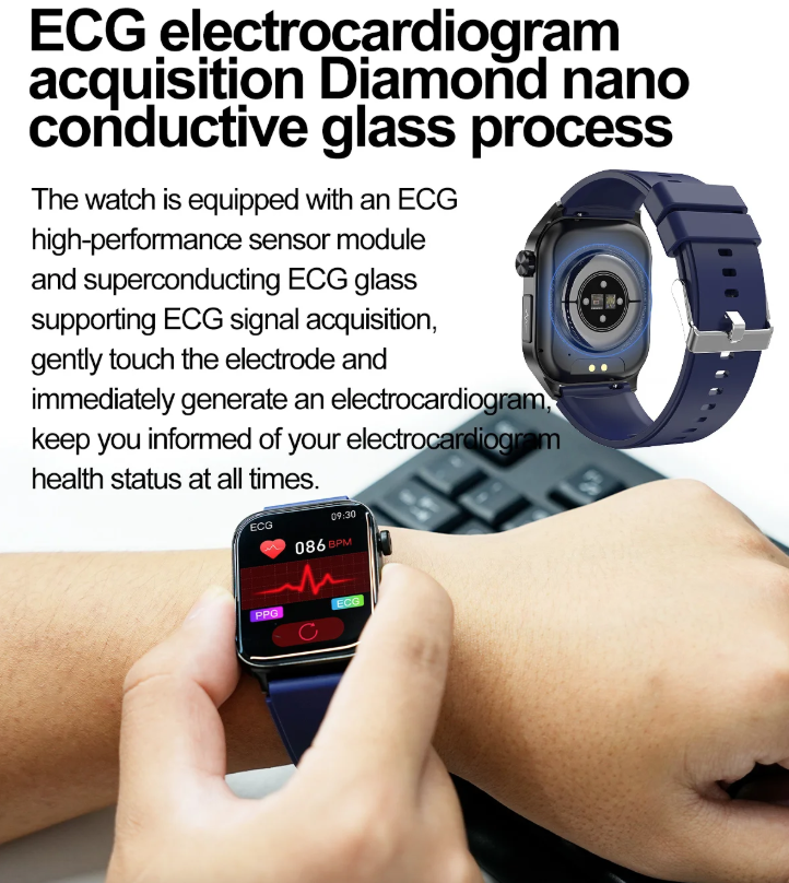 E580 Blood Glucose Smart Watch ECG Heart Rate Blood Pressure IP68 Waterproof Smartwatch