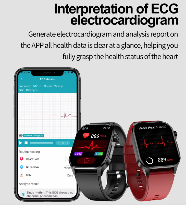 E580 Blood Glucose Smart Watch ECG Heart Rate Blood Pressure IP68 Waterproof Smartwatch