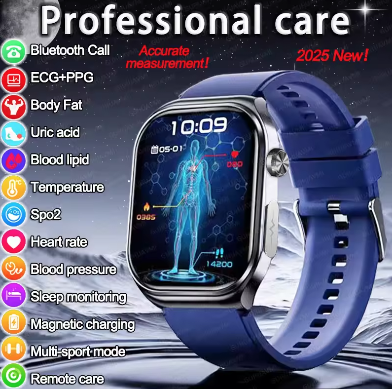 ET585 ECG+PPG AI Health Diagnose Smart Watch Men Women Clock Blood Lipid BP Uric Acid Heart rate 