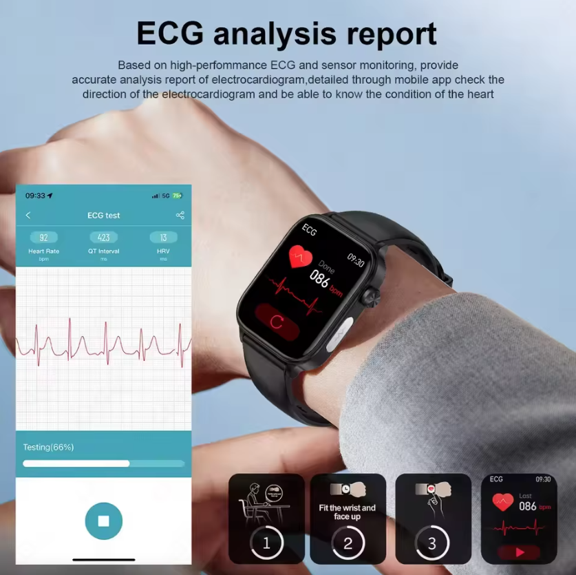 ET585 ECG+PPG AI Health Diagnose Smart Watch Men Women Clock Blood Lipid BP Uric Acid Heart rate 