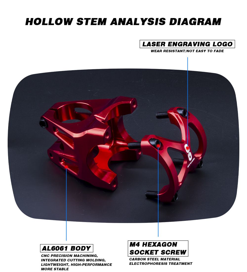 EVOSID Mountain Bicycle Stem 31.6mm Adjustable MTB Cycling Accessory Lightweight Durable Black Red Titanium