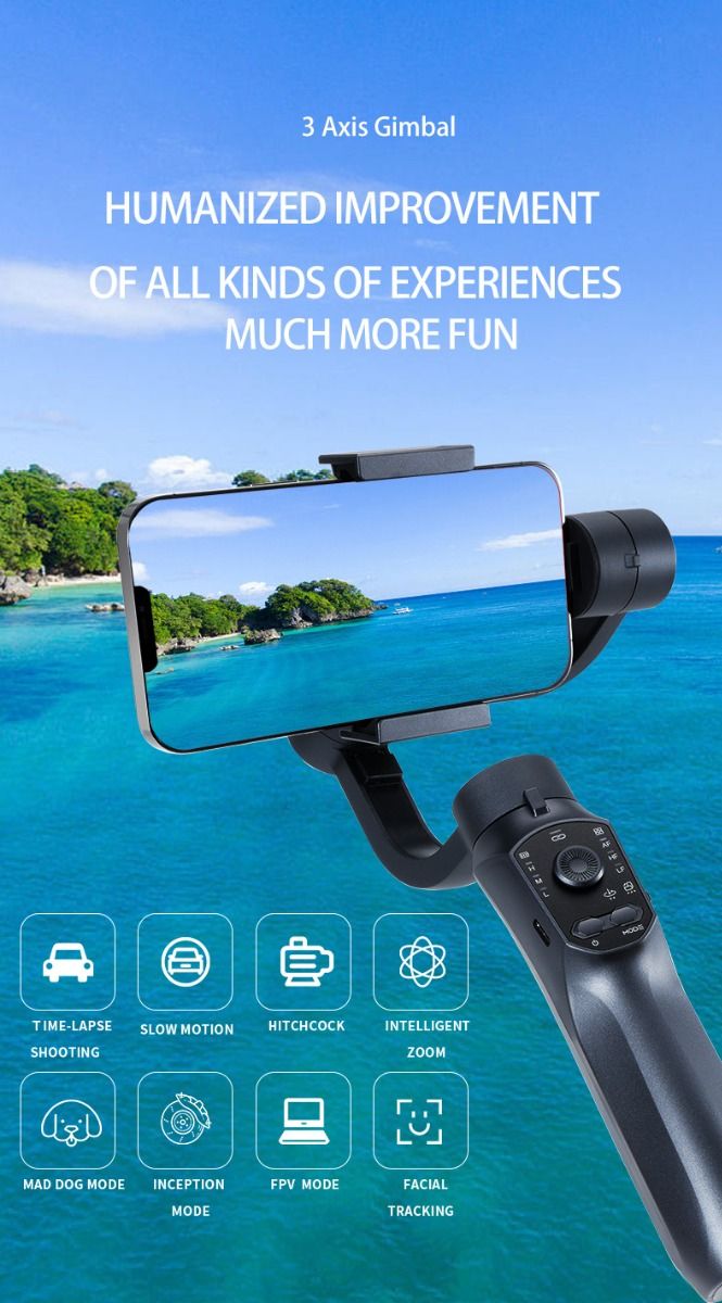F10 Pro Stabilizer 3-Axis Phone Gimbal for Mobile Filmmaking with Smartphone Compatibility and Face Recognition