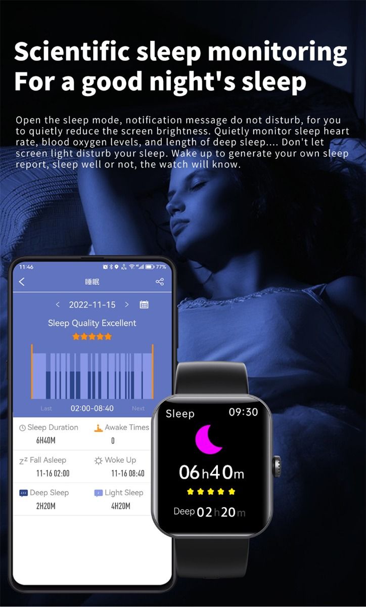 F57L Smart Watch Blood Glucose Blood Pressure Heart Rate Temperature Monitoring Sport Monitoring 1.91 Inch Sn