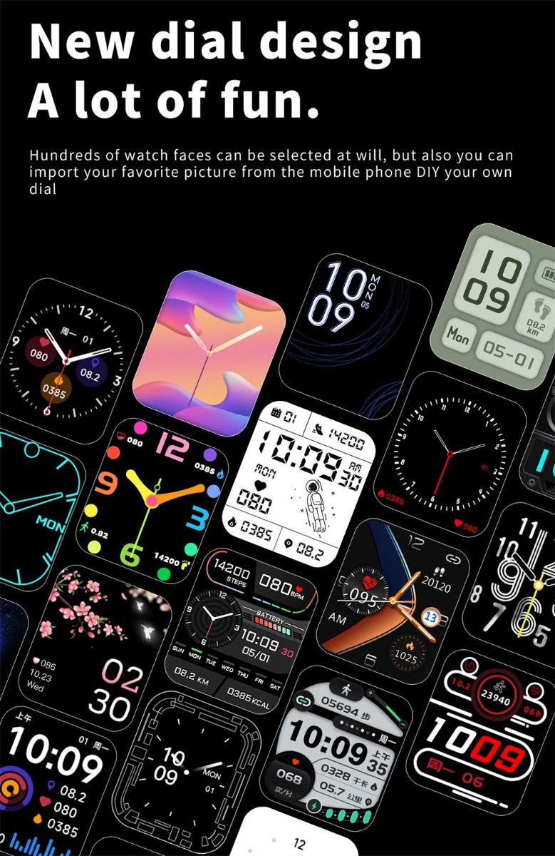 F57L Smart Watch Blood Glucose Blood Pressure Heart Rate Temperature Monitoring Sport Monitoring 1.91 Inch Sn