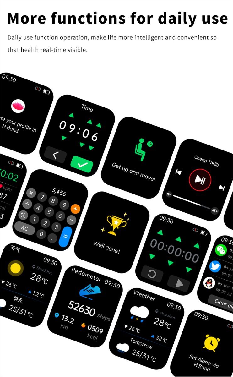 F57L Smart Watch Blood Glucose Blood Pressure Heart Rate Temperature Monitoring Sport Monitoring 1.91 Inch Sn