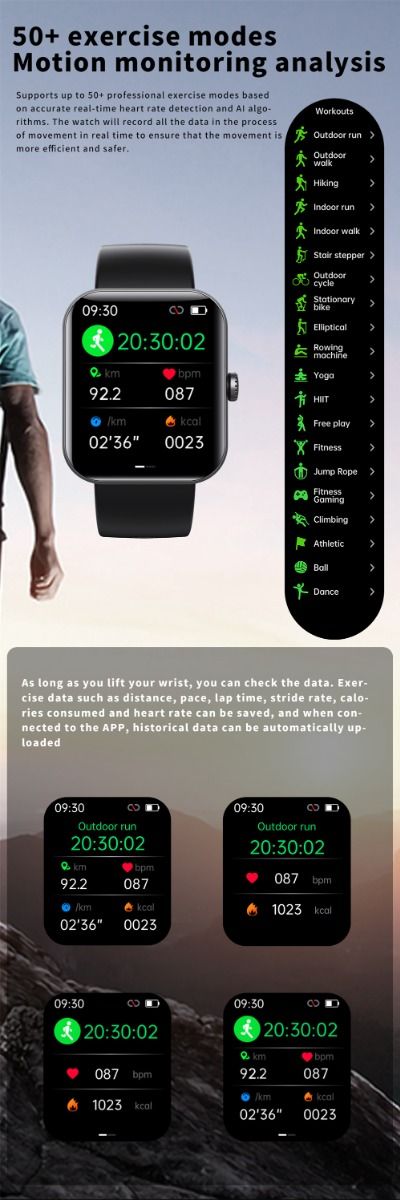 F57L Smart Watch Blood Glucose Blood Pressure Heart Rate Temperature Monitoring Sport Monitoring 1.91 Inch Sn