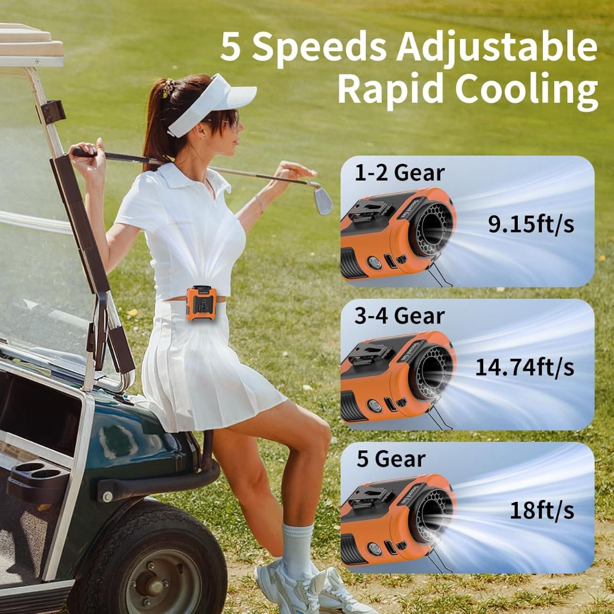 Rechargeable Portable Waist Fan with Clip-On Belt