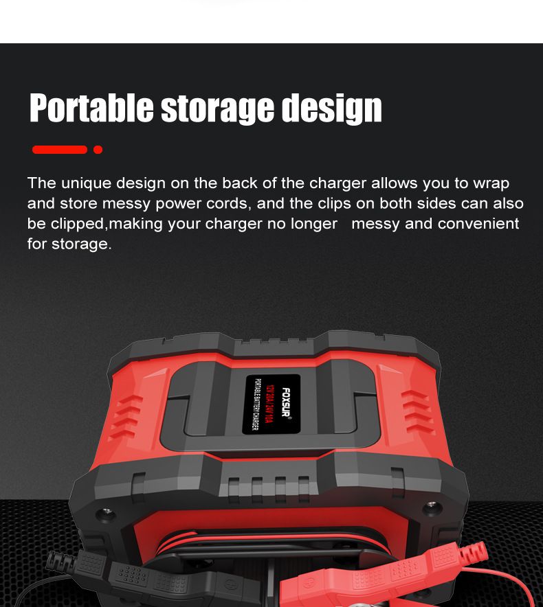 FOXSUR 20A Portable Car Battery Charger 12V 24V for Motorcycle Truck AGM LiFePO4 Lead Acid Battery Maintenance
