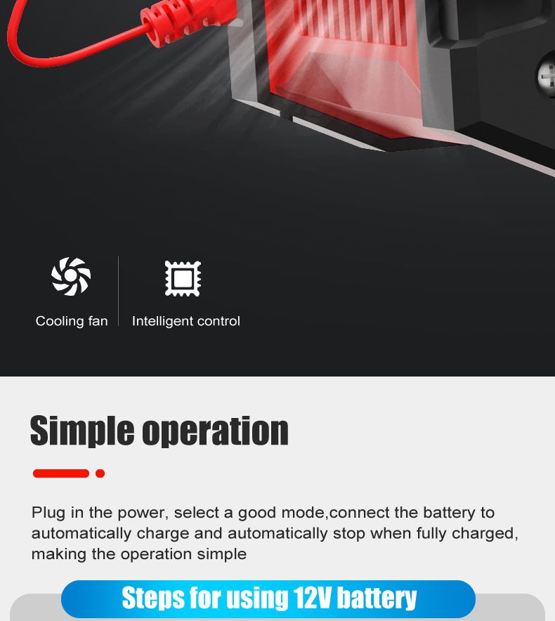 FOXSUR 20A Portable Car Battery Charger 12V 24V for Motorcycle Truck AGM LiFePO4 Lead Acid Battery Maintenance
