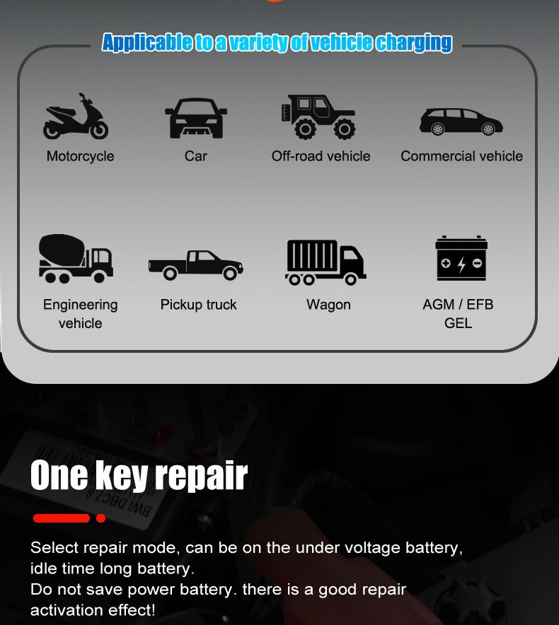 FOXSUR 20A Portable Car Battery Charger 12V 24V for Motorcycle Truck AGM LiFePO4 Lead Acid Battery Maintenance