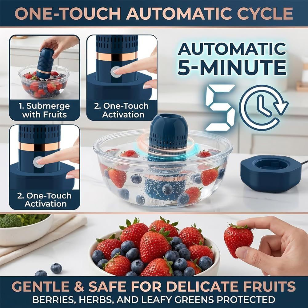 Wireless Rechargeable Food Washer for Produce, Grains, Meat, Seafood - OH-Ion, IPX7 Waterproof