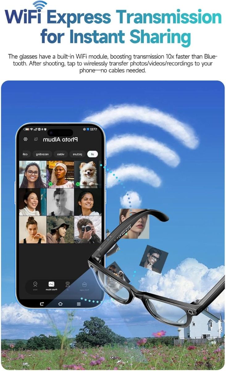 AI Smart Translation Glasses, Smart Glasses with Camera and Bluetooth, AI Glasses for Calls & Musi,UV Protection,Anti-Blue Light Glasses Everyday Wear