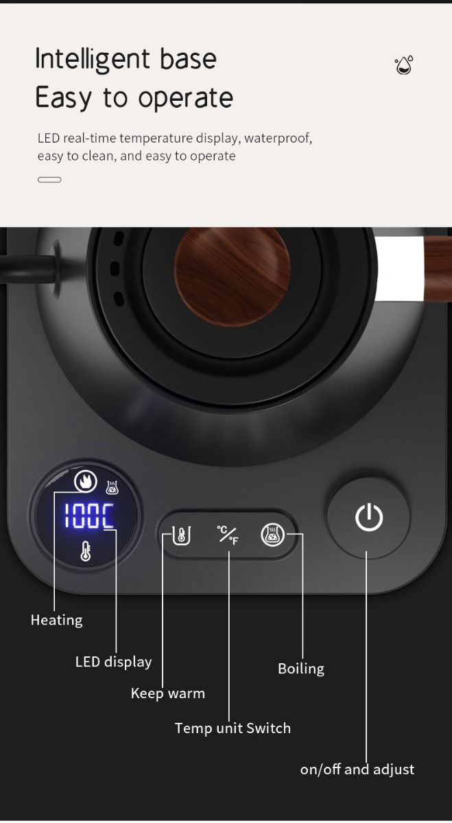 Electric Gooseneck Kettle Real-Time Temperature Control 1200-Watt Quick Heating Safe Design Precision Pouring