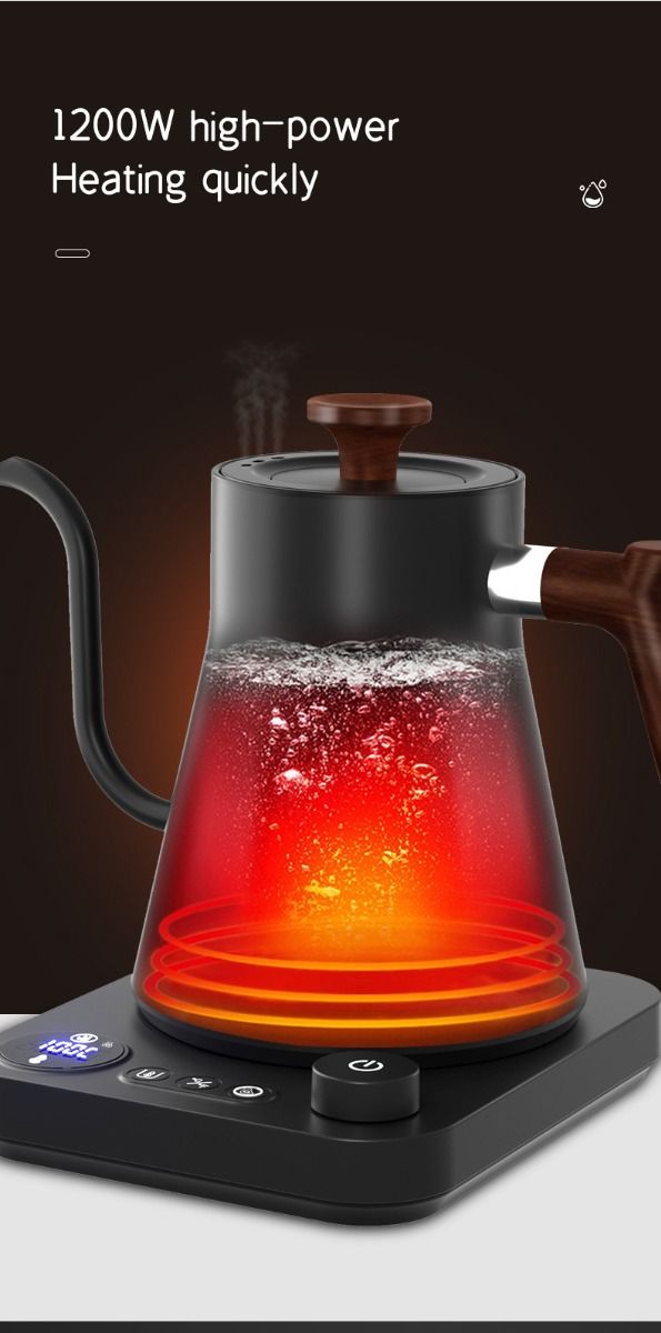 Electric Gooseneck Kettle Real-Time Temperature Control 1200-Watt Quick Heating Safe Design Precision Pouring