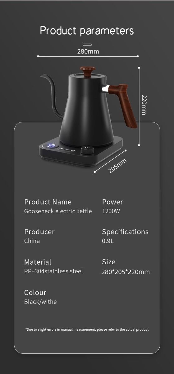 Electric Gooseneck Kettle Real-Time Temperature Control 1200-Watt Quick Heating Safe Design Precision Pouring