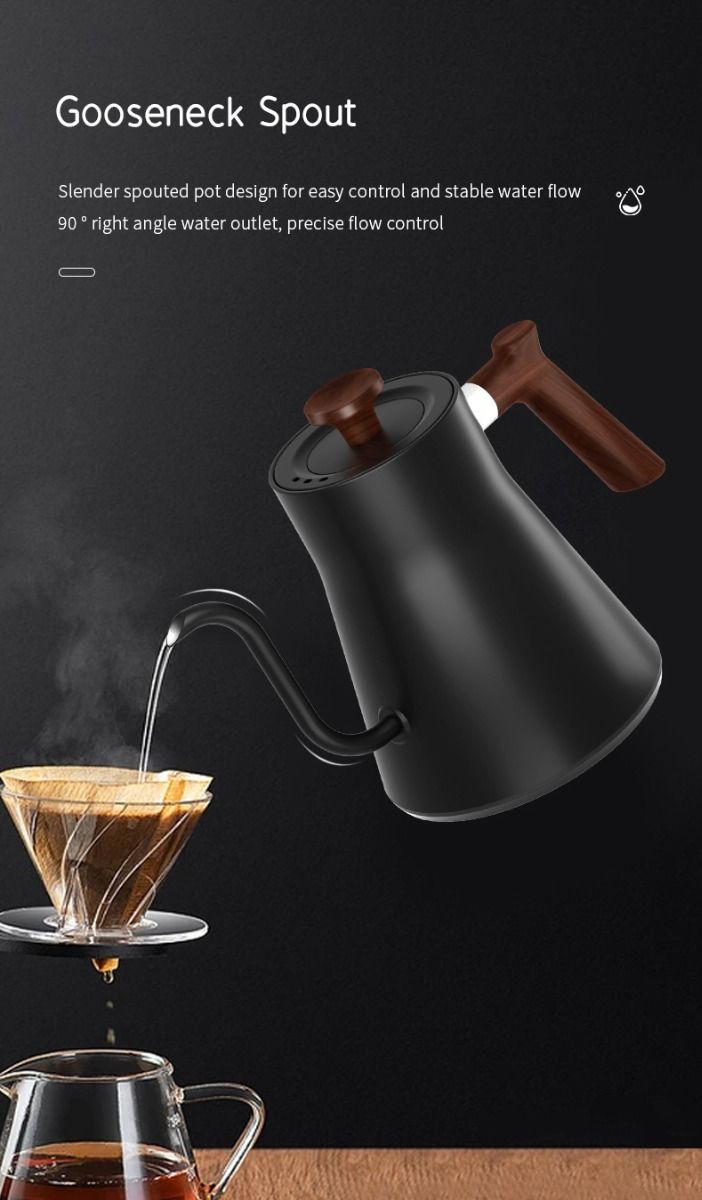 Electric Gooseneck Kettle Real-Time Temperature Control 1200-Watt Quick Heating Safe Design Precision Pouring