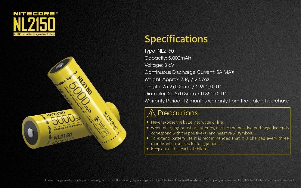 NITECORE NL2150 5000mAh 3.6V 21700 Rechargeable Battery for High Powered Flashlight Drone Outdoor Gear