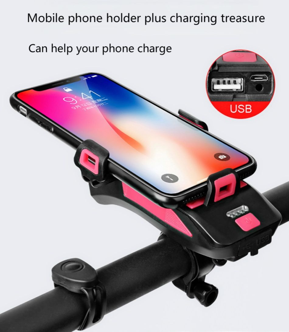 Enhance Cycling with Multifunctional 4 in 1 Bike Light 800 Lumens Flashlight Bike Horn Phone Holder Power Bank