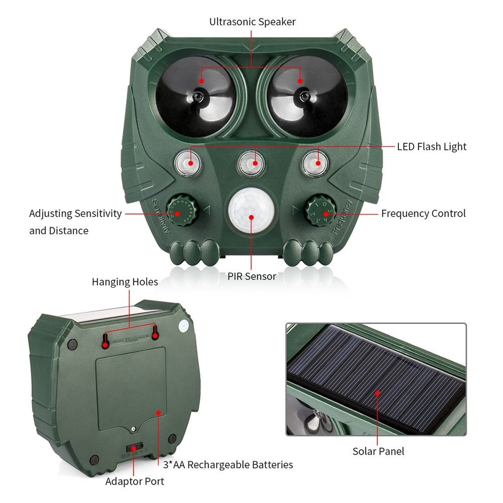 Eco-Friendly Ultrasonic Animal Repeller Solar Power Deer Cat Dog Deterrent Outdoor Pest Control Safe Gardening