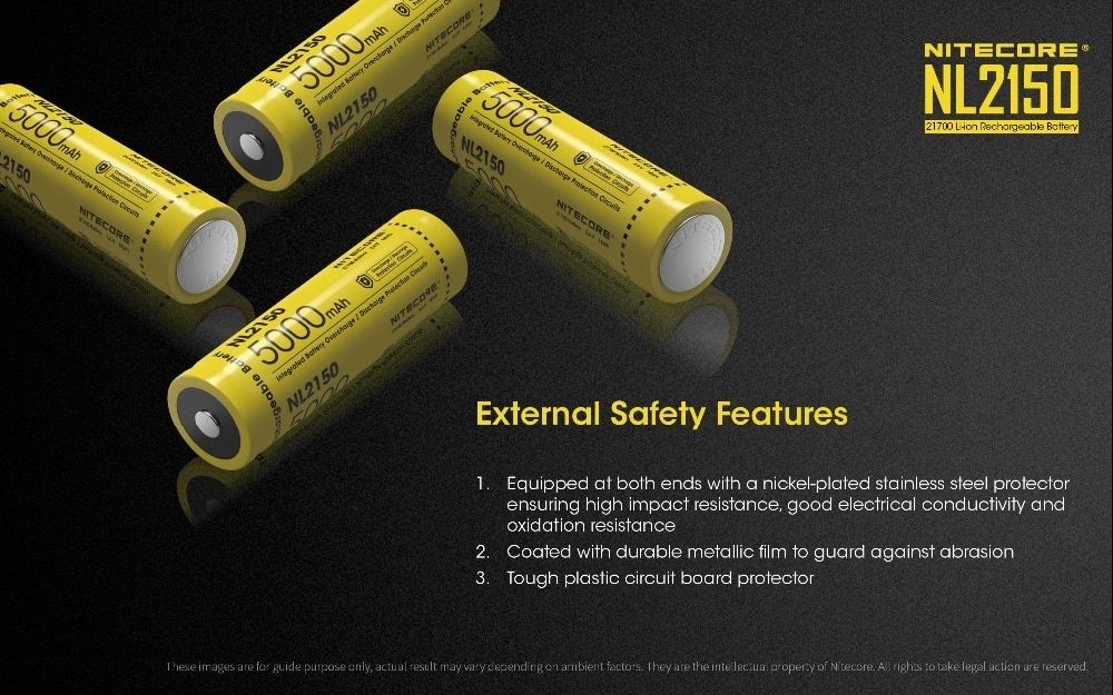 NITECORE NL2150 5000mAh 3.6V 21700 Rechargeable Battery for High Powered Flashlight Drone Outdoor Gear