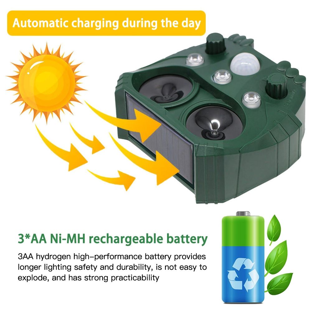 Eco-Friendly Ultrasonic Animal Repeller Solar Power Deer Cat Dog Deterrent Outdoor Pest Control Safe Gardening