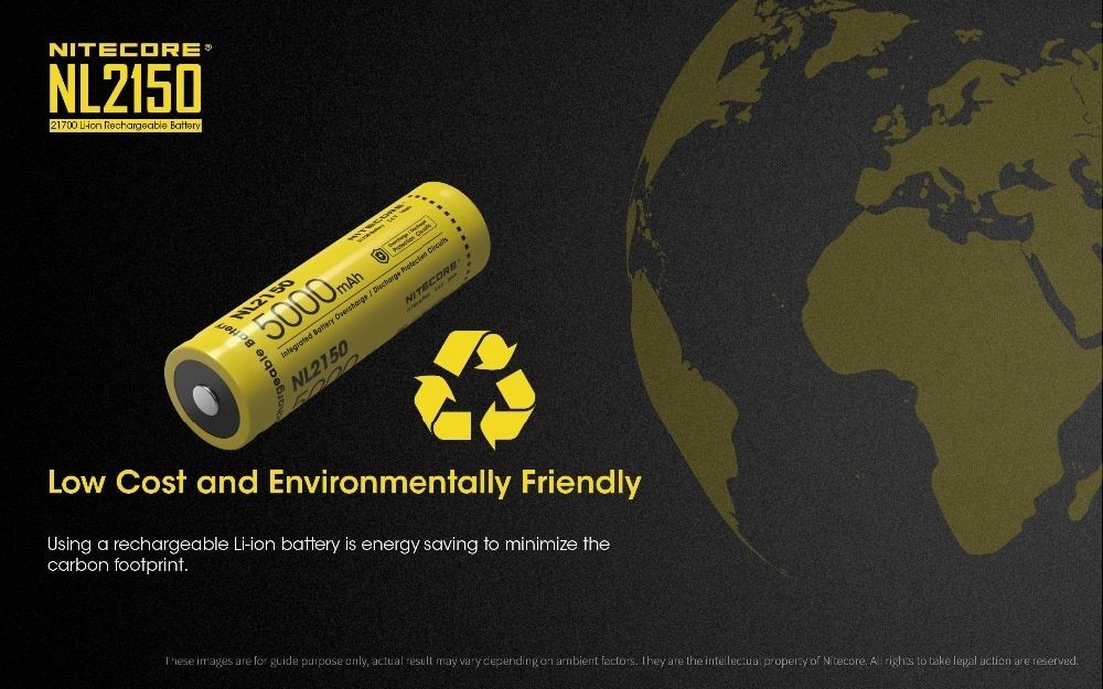 NITECORE NL2150 5000mAh 3.6V 21700 Rechargeable Battery for High Powered Flashlight Drone Outdoor Gear