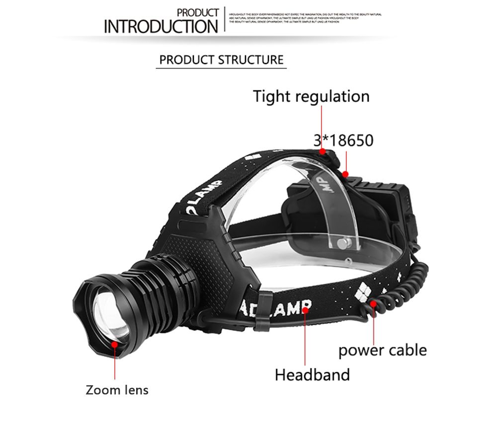 XHP70 LED Headlamp 8000LM USB Rechargeable Outdoor Light IPX5 Waterproof Adjustable Modes for Camping and Hiking