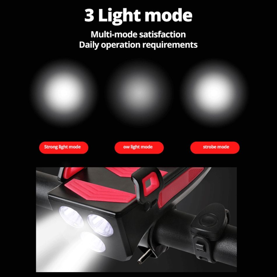 Enhance Cycling with Multifunctional 4 in 1 Bike Light 800 Lumens Flashlight Bike Horn Phone Holder Power Bank