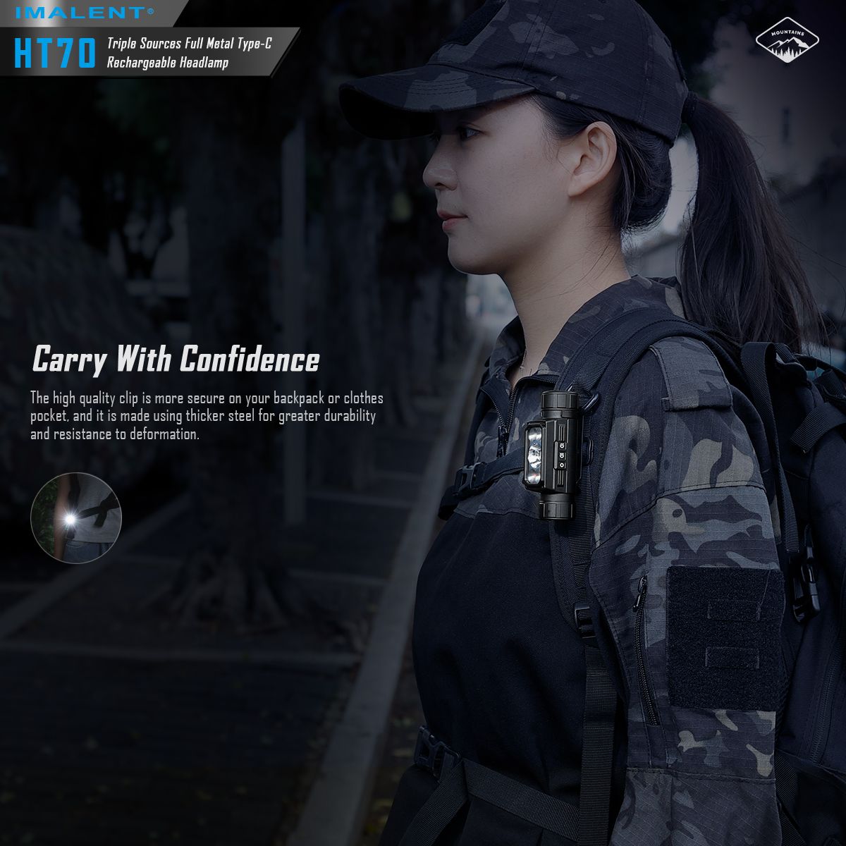 IMALENT HT70 Headlamp with Triple Light Sources 3500 Lumens Rechargeable Ergonomic Design for Outdoor Adventures