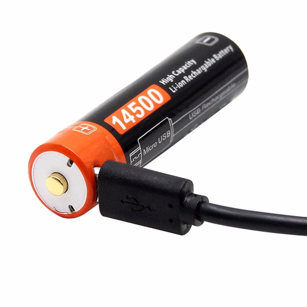 Doublepow 14500 750mAh rechargeable battery 3.7V Li-ion with Micro USB for high-drain devices camping
