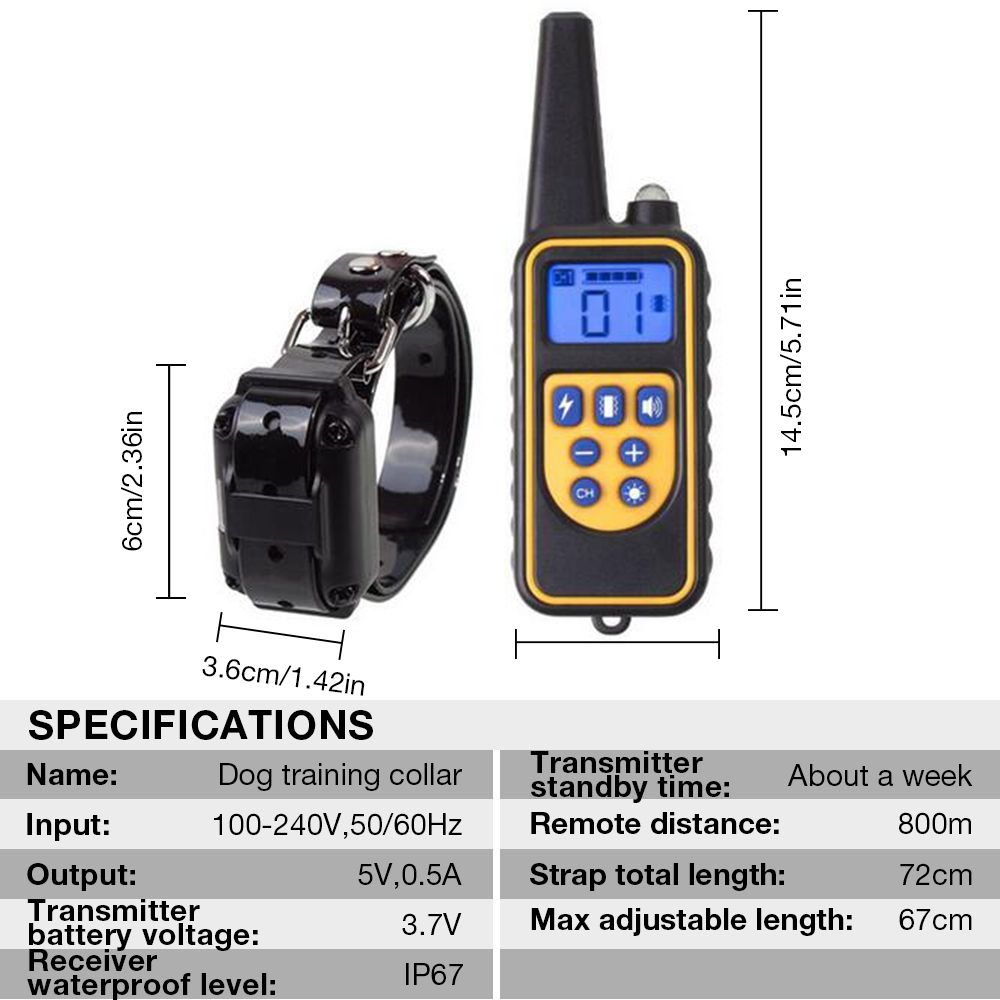 800m Electric Remote Dog Training Collar Waterproof Rechargeable Adjustable Levels for All Size Dogs