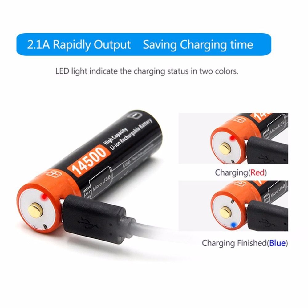 Doublepow 14500 750mAh rechargeable battery 3.7V Li-ion with Micro USB for high-drain devices camping