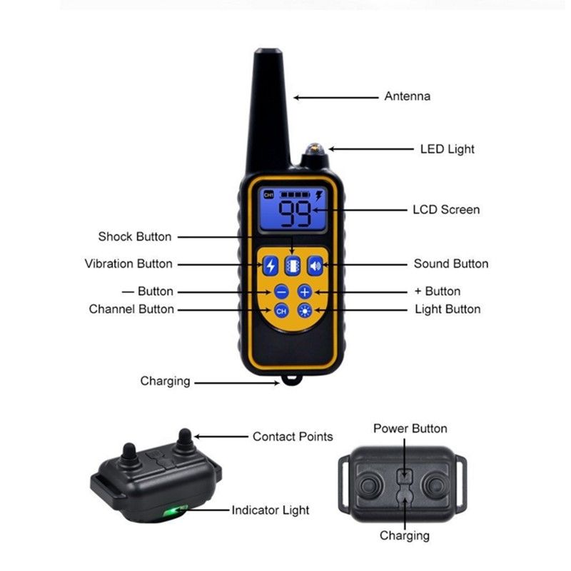 800m Electric Remote Dog Training Collar Waterproof Rechargeable Adjustable Levels for All Size Dogs
