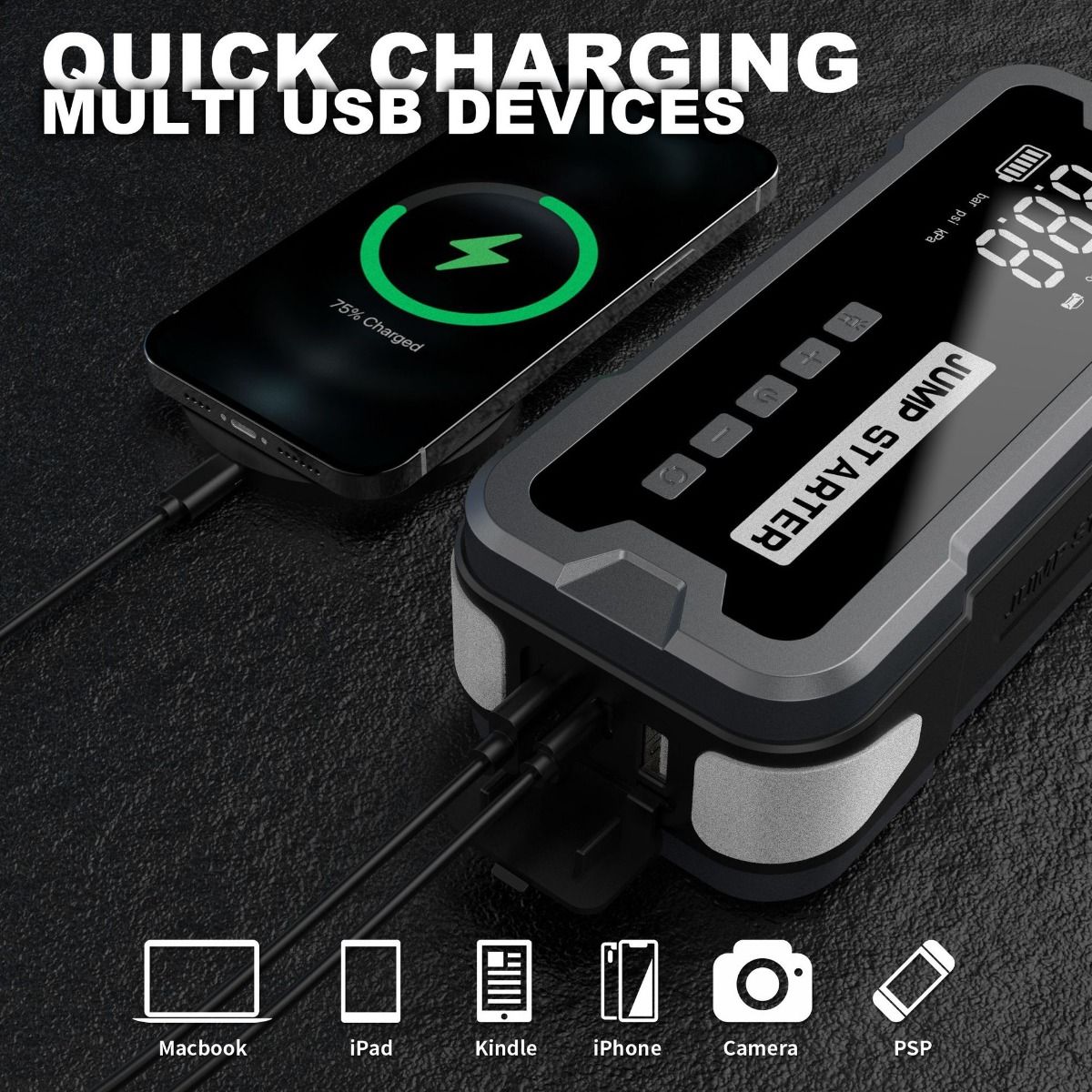 Jump Starter Power Bank Portable Charger with 2000A Peak Current Compact Design for Car Battery Troubles