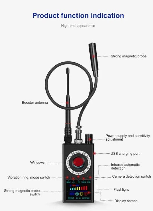 K19 Wireless RF Signal Detector GPS Tracker Compact Security Device for Privacy Protection and Surveillance Detection