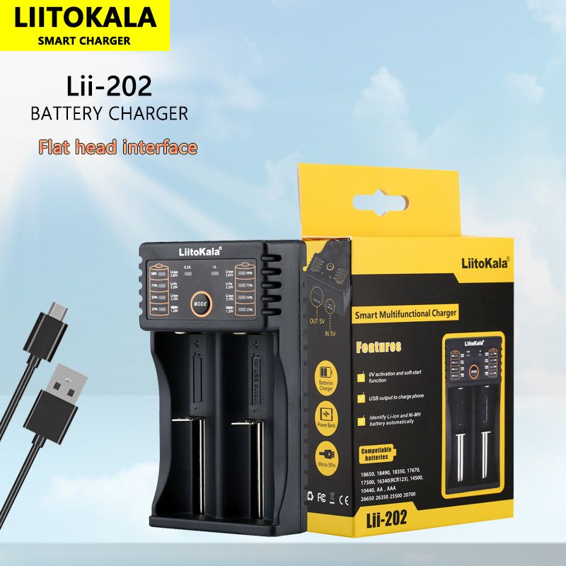 Liitokala Lii-202 Smart Charger for 18650 26650 21700 NiMH Lithium Batteries Dual Channels USB Output