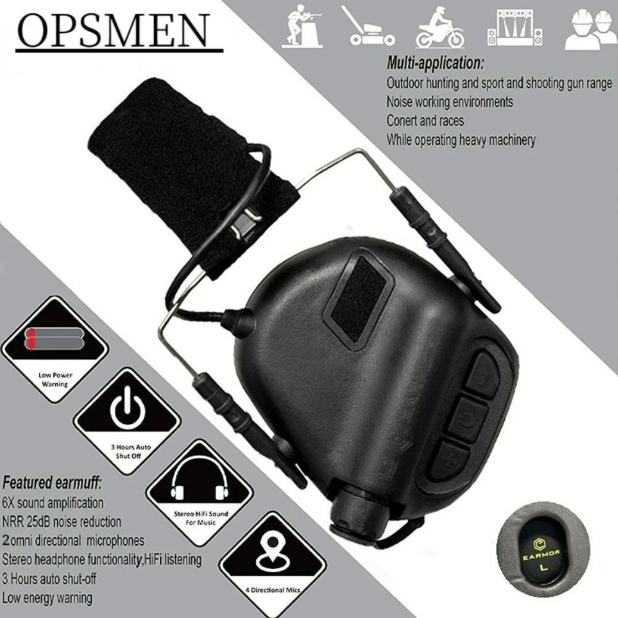 EARMOR M31 MOD4 Tactical Electronic Shooting Earmuffs Noise Reduction Hunting Gear with Comfortable Ear Cushion