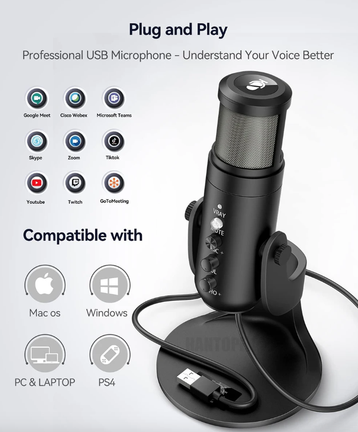 MU900PRO RGB USB Microphone for Streaming with Dynamic RGB Lighting and Cardioid Pickup Pattern for High Sound Quality