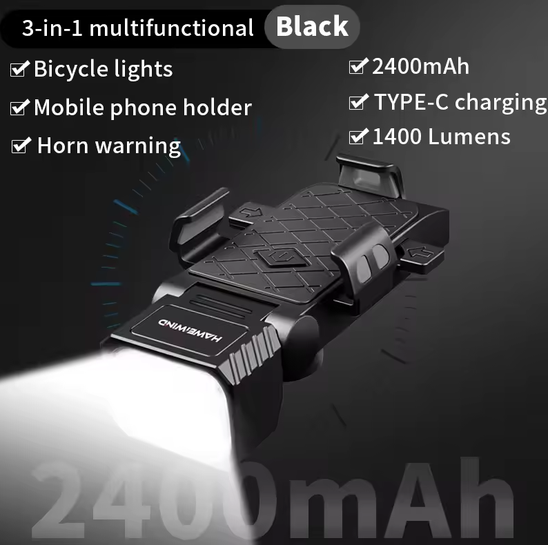 Bicycle Front Light with Horn & Phone Holder Cycling Bicycle Headlight Multifunctional Phone Holder Lamp Cycling Accessories