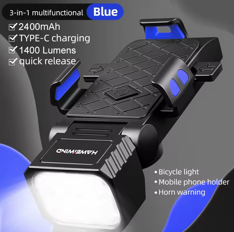 Bicycle Front Light with Horn & Phone Holder Cycling Bicycle Headlight Multifunctional Phone Holder Lamp Cycling Accessories