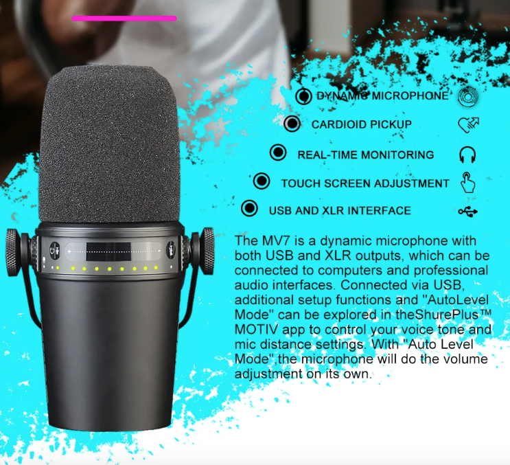 MV7 Professional Dynamic Microphone for Podcasting Live Streaming and Recording High-Quality Sound