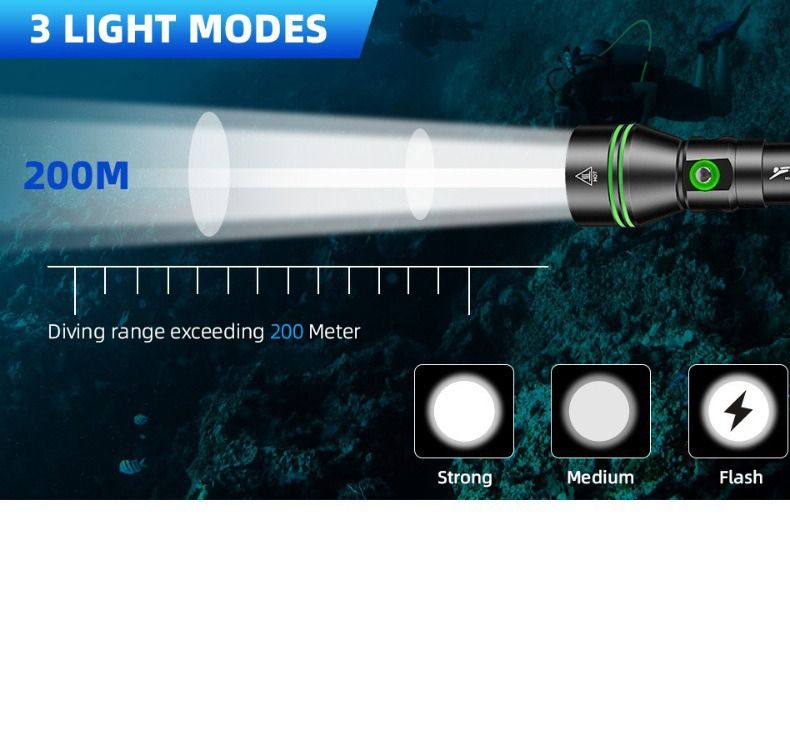 P70 Diving Flashlight, Dive Torch 5000 Lumen Super Bright Flash Lights, IPX8 Underwater Waterproof Night Dive Torch 200 Meters Submersible Light