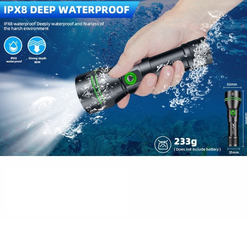 P70 Diving Flashlight, Dive Torch 5000 Lumen Super Bright Flash Lights, IPX8 Underwater Waterproof Night Dive Torch 200 Meters Submersible Light