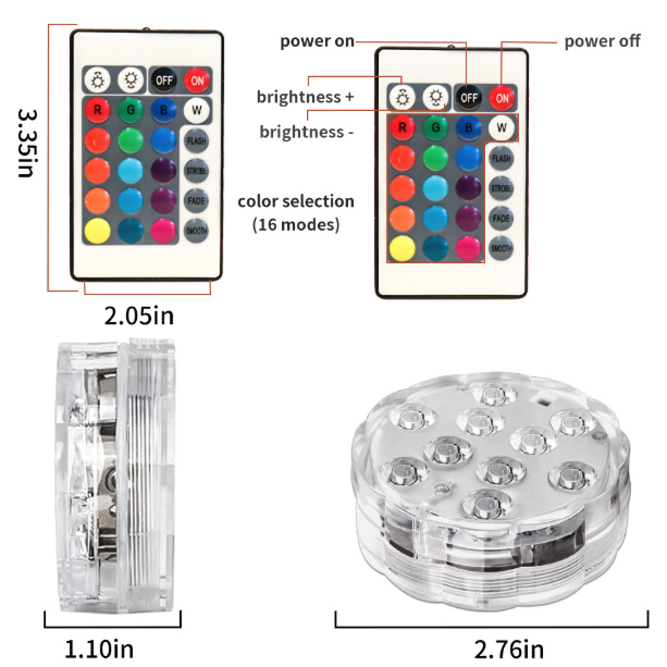 Hot Tub Lights - 2-Pack Powered LED Pool Lights with Remote Control and Suction Cup for Ponds, Decoration, Parties, Spas, Aquariums