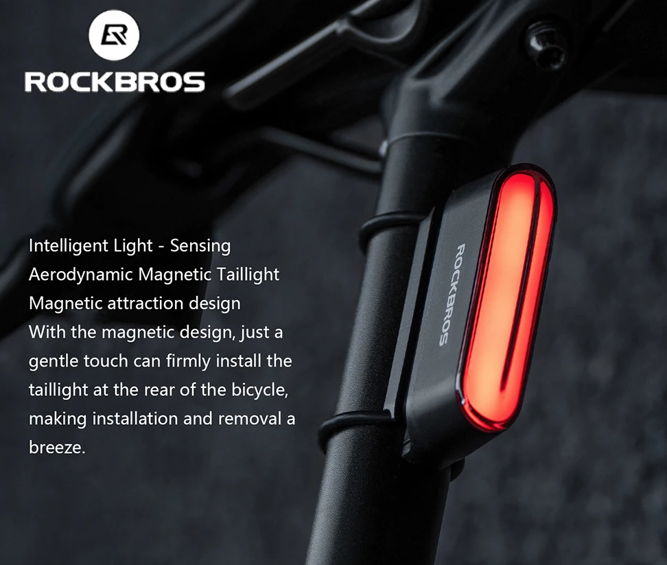 ROCKBROS Magnetic Bike Taillight IPX6 Waterproof 7 kinds Mode Smart Sensor Night Safety Warning Light Cycling Accessories