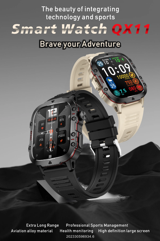 QX11 Smart Watch Men IP68 5ATM Outdoor Sports Fitness Tracker Health Monitor 1.96" BT Call Smartwatch