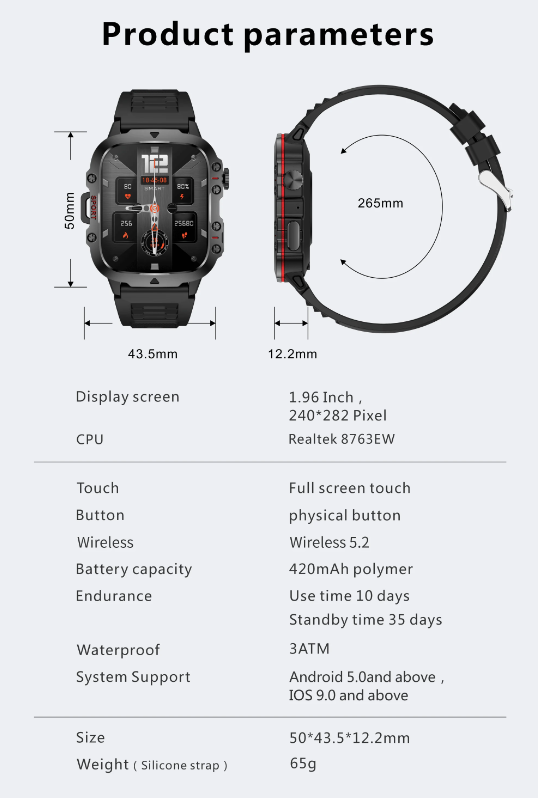 QX11 Smart Watch Men IP68 5ATM Outdoor Sports Fitness Tracker Health Monitor 1.96" BT Call Smartwatch